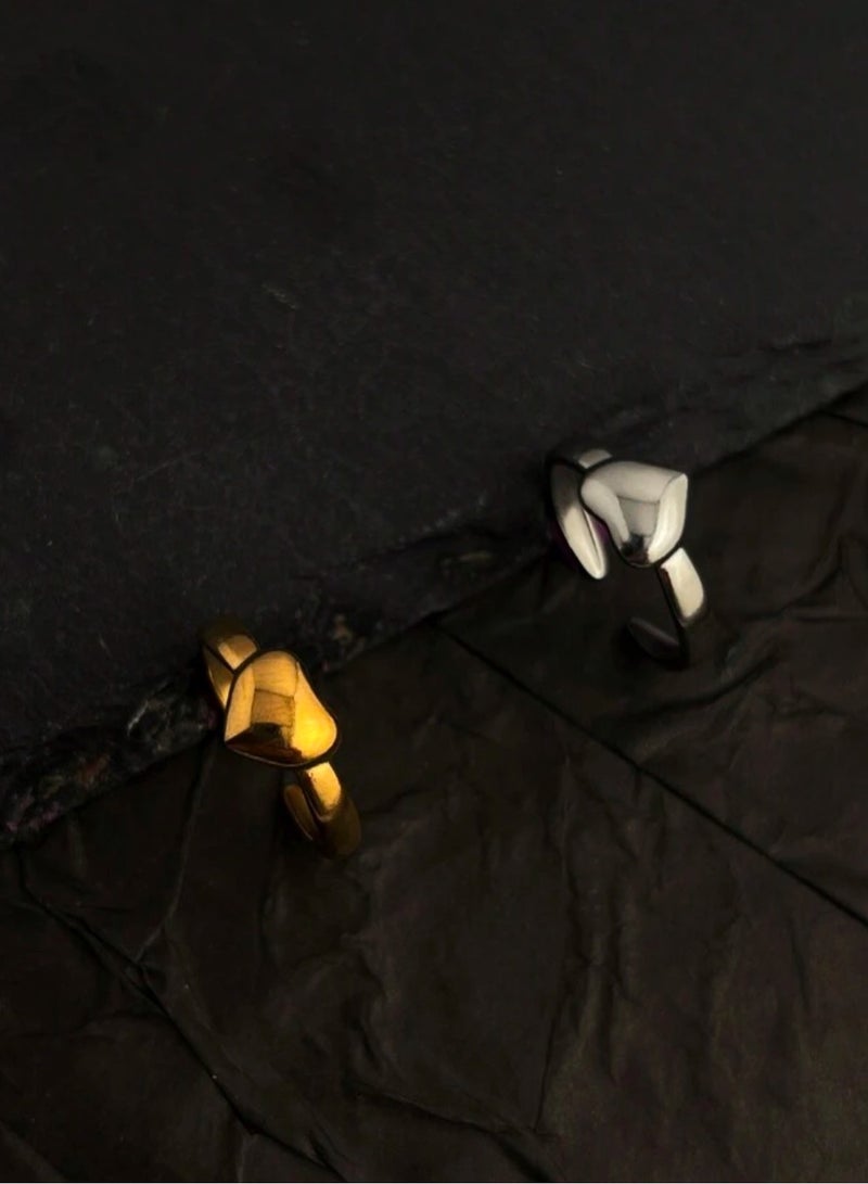 إيكوال طقم مكون من خاتمين نسائي من الاستانلس ستيل باللونين الفضي والذهبي بمقاس موحد - Image 3