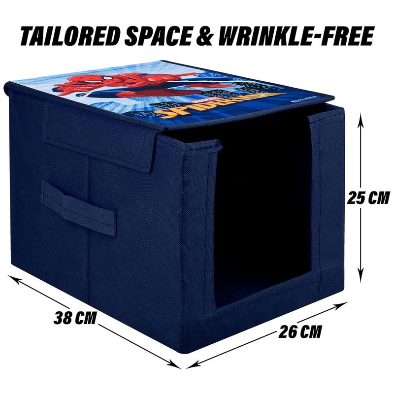 Kuber Industries Marvel Spider Man Wardrobe Organizer Shirt Stacker Closet Organizer Foldable Storage Boxes Shelf Organiser Shirt Stacker Bag Pack of 2 Navy Blue - Image 3