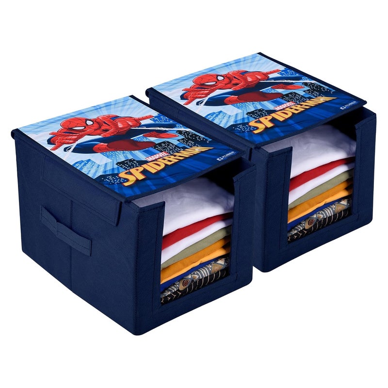 Kuber Industries Marvel Spider Man Wardrobe Organizer Shirt Stacker Closet Organizer Foldable Storage Boxes Shelf Organiser Shirt Stacker Bag Pack of 2 Navy Blue - Image 1