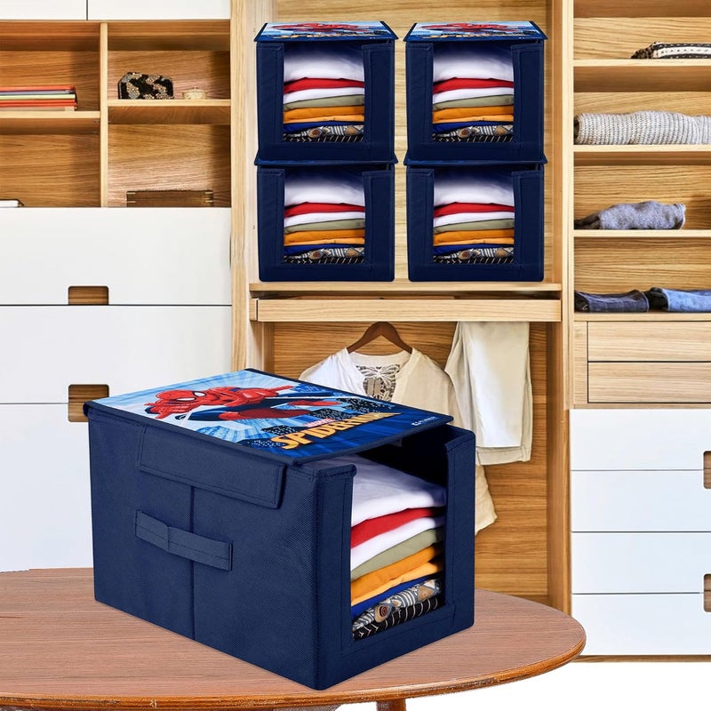 Kuber Industries Marvel Spider Man Wardrobe Organizer Shirt Stacker Closet Organizer Foldable Storage Boxes Shelf Organiser Shirt Stacker Bag Pack of 2 Navy Blue - Image 4