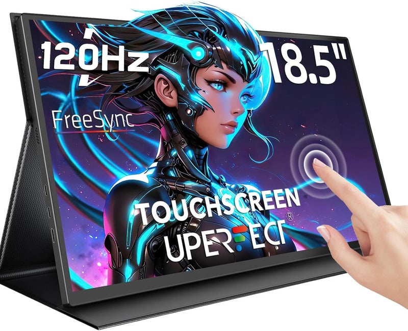 Uperfect 18.5-Inch Touchscreen Portable Monitor, 120Hz 1ms Gaming Display, FHD 1080P IPS, HDR, FreeSync, 100% sRGB, VESA Mountable, Smart Cover Included, External Screen for Laptop and Switch - Image 1