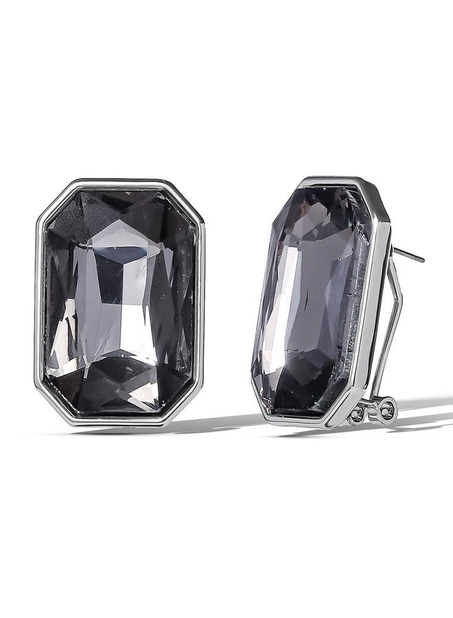 Jessica Simpson Statement Rectangle Stud Earrings for Women - Silver-Tone Framed Gemstone Crystal Earrings - Bold Faceted Studs for Elegant & Evening Wear - Image 1