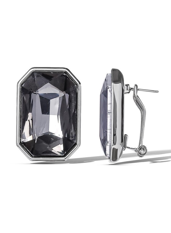 Jessica Simpson Statement Rectangle Stud Earrings for Women - Silver-Tone Framed Gemstone Crystal Earrings - Bold Faceted Studs for Elegant & Evening Wear - Image 5
