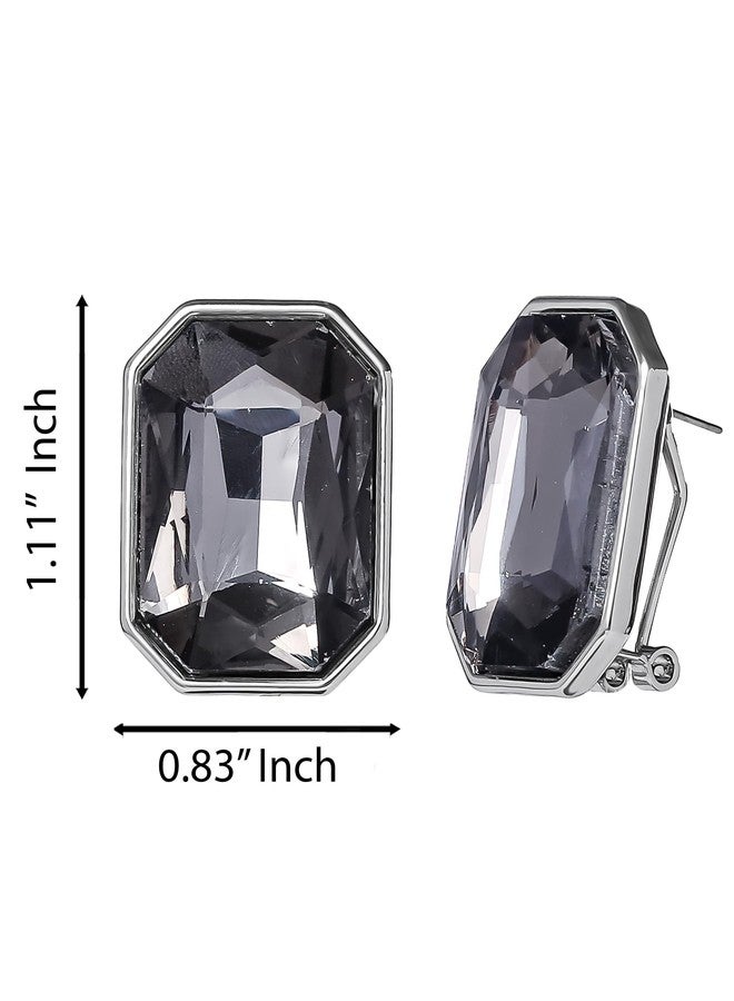 Jessica Simpson Statement Rectangle Stud Earrings for Women - Silver-Tone Framed Gemstone Crystal Earrings - Bold Faceted Studs for Elegant & Evening Wear - Image 4