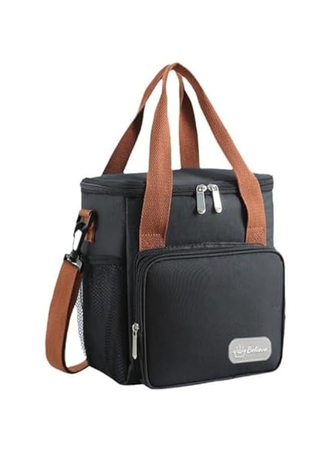 Beauenty Lunch Bag Reusable Lunch Box Bag Insulated Large Cooler Lunch Tote Bag for Adult,Men,Women, Double Deck Cooler Handbags for Office/Picnic/Fishing/School-22 * 15 * 25cm-Black - Image 1