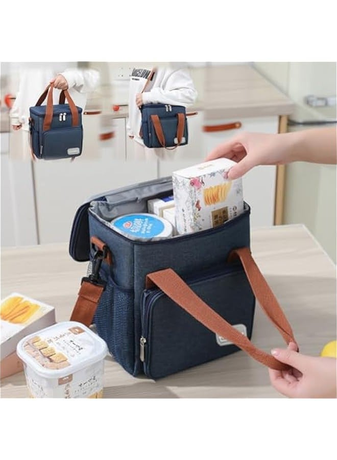 Beauenty Lunch Bag Reusable Lunch Box Bag Insulated Large Cooler Lunch Tote Bag for Adult,Men,Women, Double Deck Cooler Handbags for Office/Picnic/Fishing/School-22 * 15 * 25cm-Black - Image 2