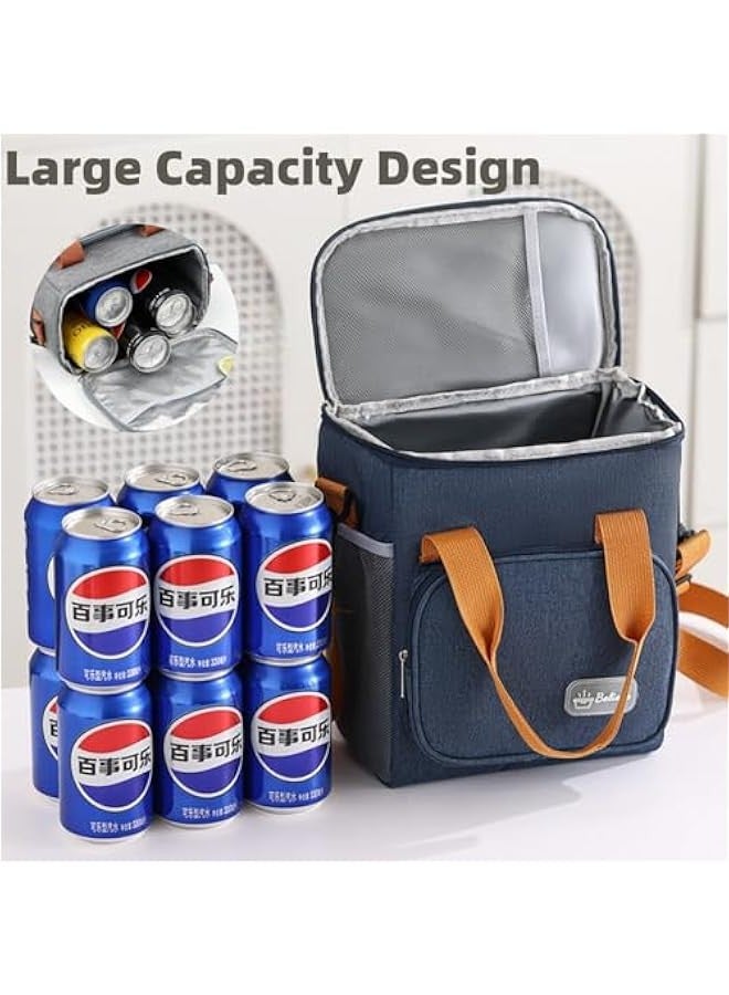 Beauenty Lunch Bag Reusable Lunch Box Bag Insulated Large Cooler Lunch Tote Bag for Adult,Men,Women, Double Deck Cooler Handbags for Office/Picnic/Fishing/School-22 * 15 * 25cm-Black - Image 4