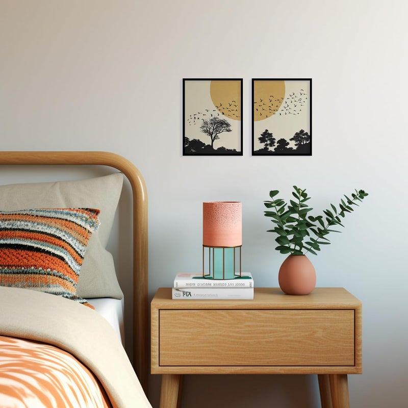QUOTE - UNQUOTE ART QUOTE UNQUOTE ART Set of 2 Boho Paintings Forest Birds Aesthetic Wall Art 13x17 inches Black Frame - Image 5