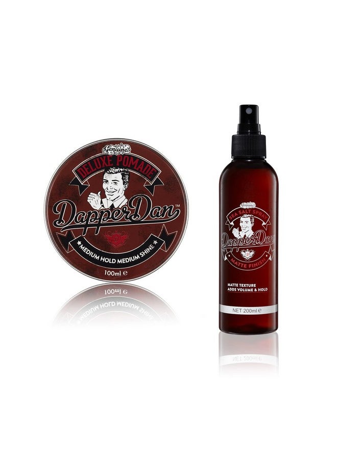 Dapper Dan Deluxe Pomade Medium Hold And Shine Pomade For Men 1 X 100Ml Sea Salt Spray For Textured Matte Finish 1 X 200Ml  - Image 1
