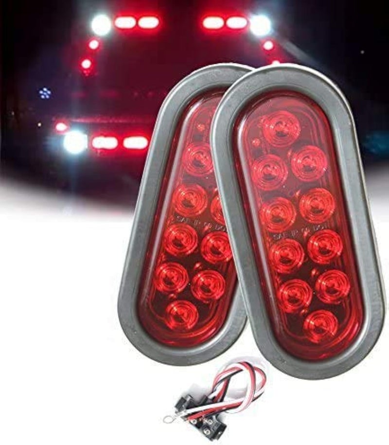 AUTOSMART 2PCS Red Oval Sealed LED Turn Signal and Parking Light Kit for Truck and Trailer - Image 1