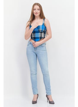 RIVER ISLAND Women Square Neck Sleeveless Plaid Crop Top, Blue Combo  - Image 3