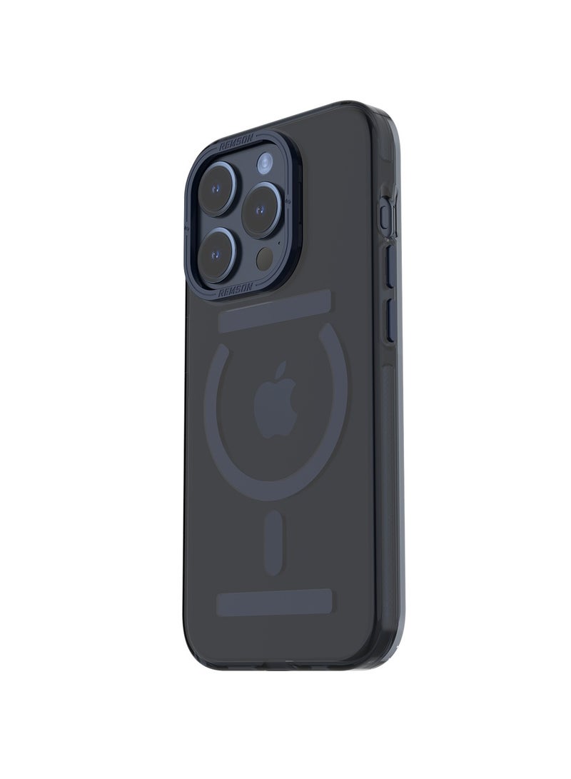Remson جراب Remson Mag-X المغناطيسي الشفاف الواقي الهجين المتوافق مع الحماية العسكرية لهاتف iPhone 15 Pro - أزرق داكن - Image 1