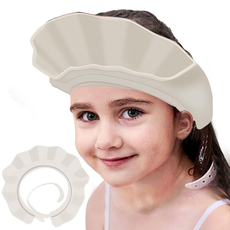 KOMIDK Baby Kids Shower Cap Shampoo Bath Bathing Hat Silicone Adjustable Washing Hair Shower Bathing Protection Shower Cap for Toddler, Baby, Kid, Children (White) - Image 1