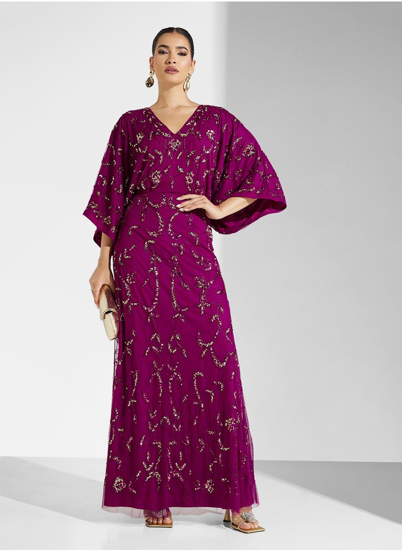 Amelia Rose Embellished V-Neck Dress  - Image 1