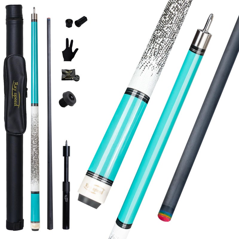 Ray speed Carbon Fiber Pool Cue Stick 12.5mm Rainbow Tip Low Deflection Pool Stick with Uni-loc Pin Joint and Extension Pool Stick (Cyan-Pro) - Image 1