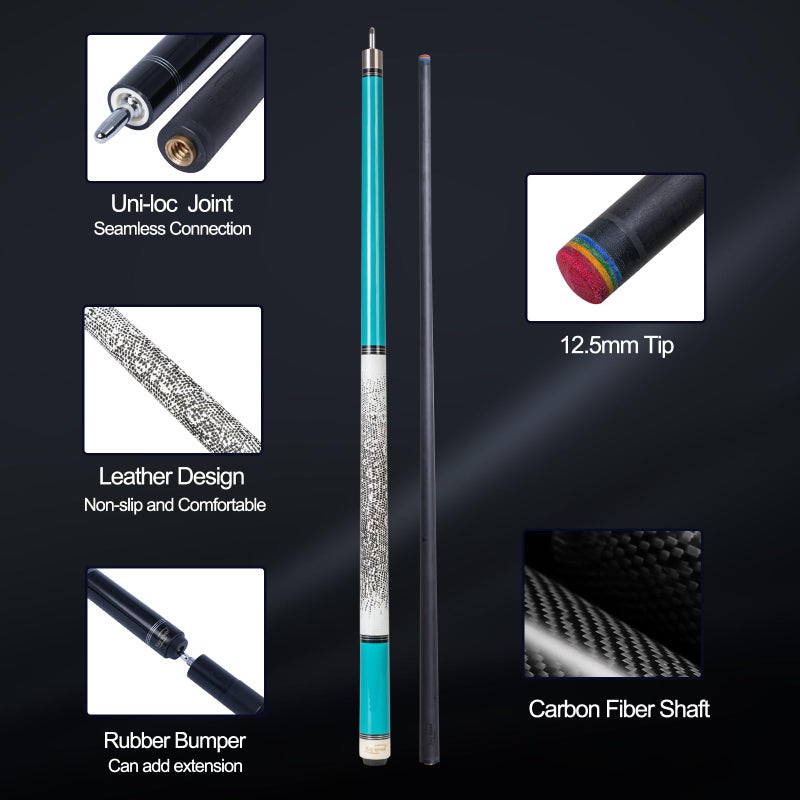 Ray speed Carbon Fiber Pool Cue Stick 12.5mm Rainbow Tip Low Deflection Pool Stick with Uni-loc Pin Joint and Extension Pool Stick (Cyan-Pro) - Image 3