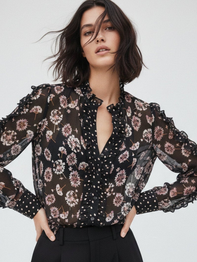 OUTZIDR Black Printed Deep-V Top - Image 5