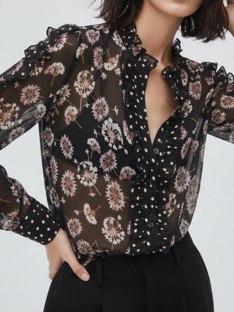 OUTZIDR Black Printed Deep-V Top - Image 3