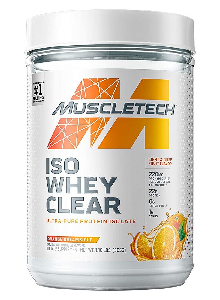 MuscleTech Whey Protein Powder - MuscleTech Clear Whey Protein Isolate- Whey Isolate Protein Powder for Women & Men-Clear Protein Drink -22g of Protein, 90 Calories -Orange Dreamsicle, 505G - Image 1