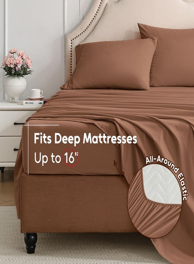Swiftify Queen Sheet Set, 4 Pieces Hotel Luxury Soft Microfiber Queen Bed Sheets Set, Up to 16" Deep Pockets, Oeko-Tex Sheets with Elastic, Breathable, Wrinkle Free (Brown,Queen) - Image 3