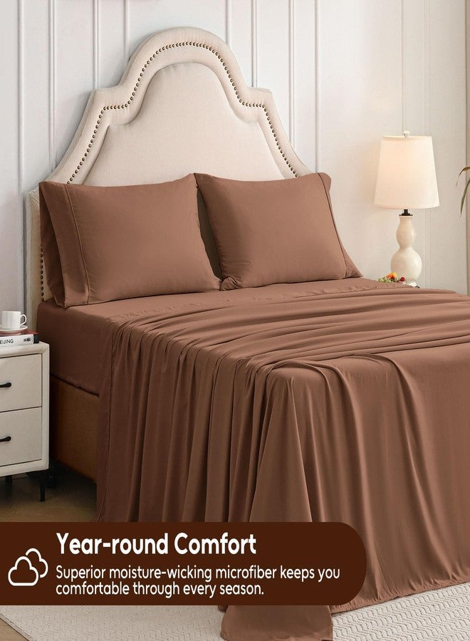 Swiftify Queen Sheet Set, 4 Pieces Hotel Luxury Soft Microfiber Queen Bed Sheets Set, Up to 16" Deep Pockets, Oeko-Tex Sheets with Elastic, Breathable, Wrinkle Free (Brown,Queen) - Image 2