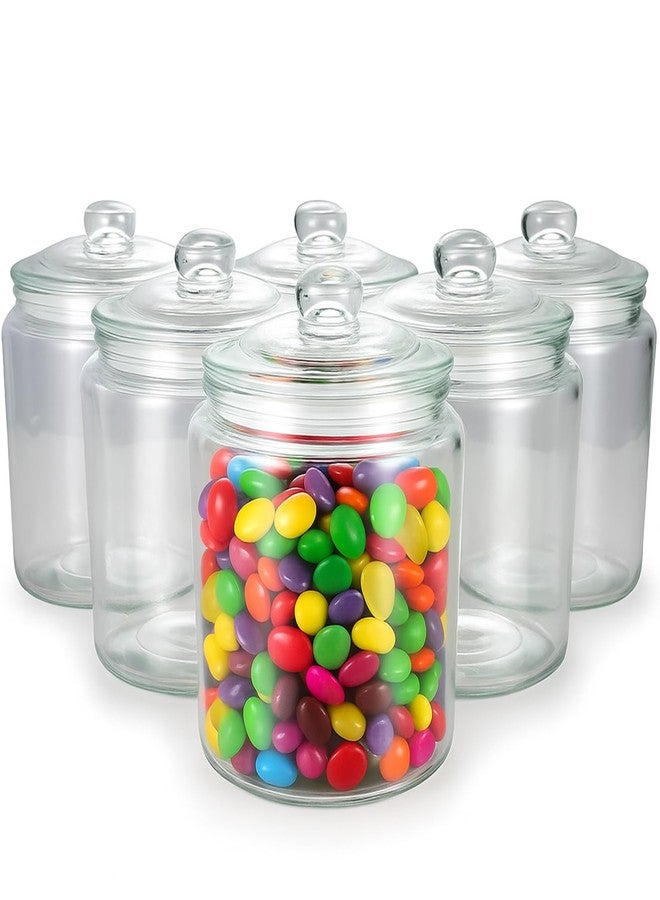 Layhit مجموعة لايهيت من 6 برطمانات زجاجية، سعة 30 أونصة، برطمان حلوى مع غطاء، حاويات زجاجية مع أغطية، مجموعة حاويات بوفيه حلوى، برطمانات زجاجية للبسكويت، مجموعات علب تخزين شفافة محكمة الإغلاق للمطبخ، ارتفاع 6.1 بوصة - Image 1