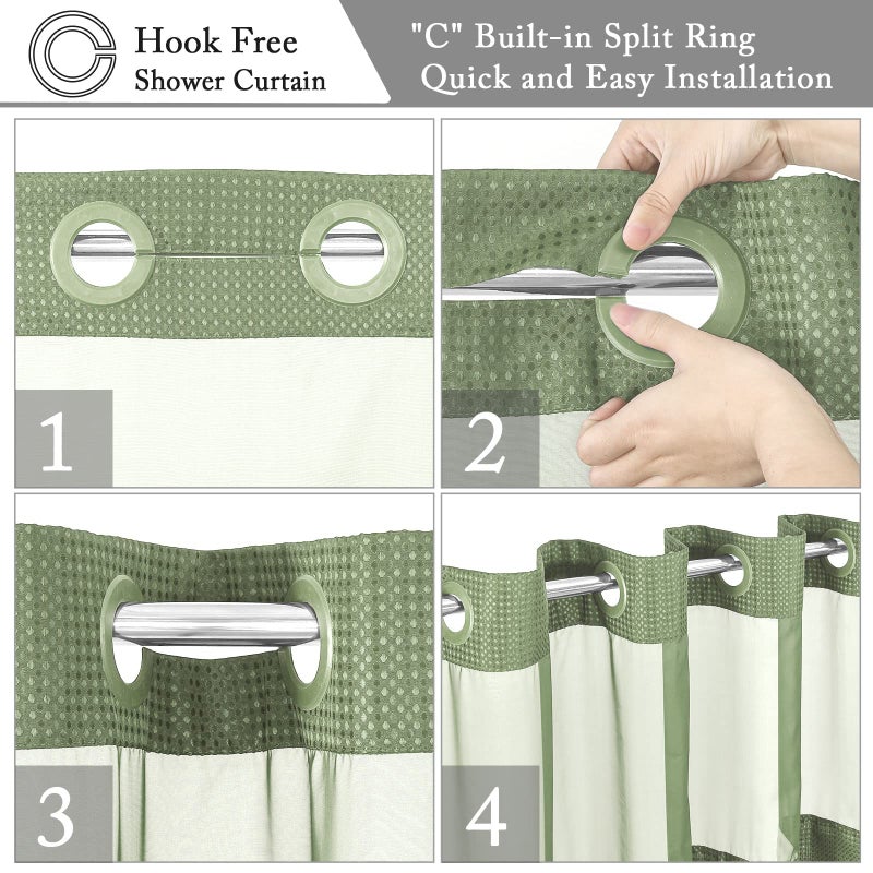 Gibelle Long Shower Curtain 72x80  Waffle Weave Bathroom Shower Curtain with Snap-in Fabric Liner Set  No Hooks Needed  Hotel Style with Mesh Top Window  Sage Green - Image 4