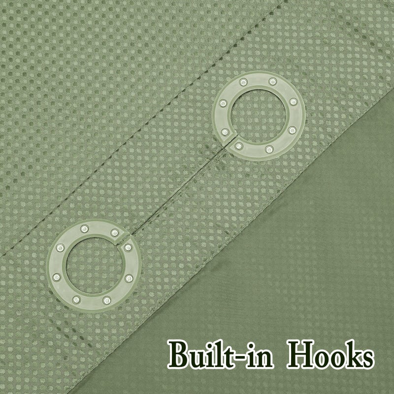 Gibelle Long Shower Curtain 72x80  Waffle Weave Bathroom Shower Curtain with Snap-in Fabric Liner Set  No Hooks Needed  Hotel Style with Mesh Top Window  Sage Green - Image 5