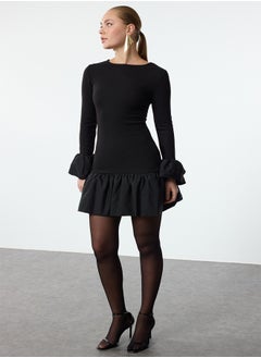 trendyol Black Balloon Skirt Detailed Knitted Short Dress TPRAW25EL00072  - Image 1