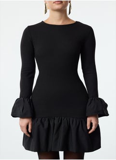 trendyol Black Balloon Skirt Detailed Knitted Short Dress TPRAW25EL00072  - Image 3