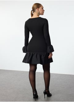 trendyol Black Balloon Skirt Detailed Knitted Short Dress TPRAW25EL00072  - Image 5