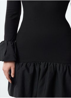trendyol Black Balloon Skirt Detailed Knitted Short Dress TPRAW25EL00072  - Image 4