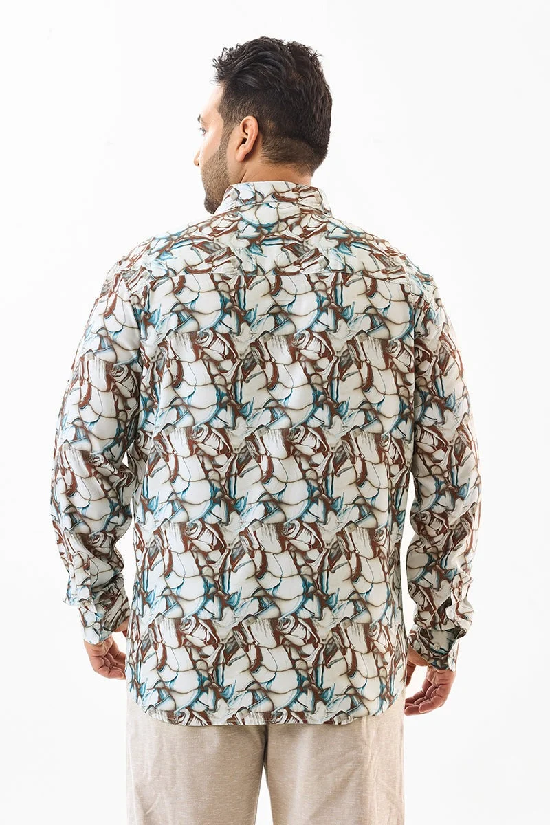 SNITCH White Regular Fit 100% Viscose Abstract Plus Size Shirt for Men | Best Price UAE