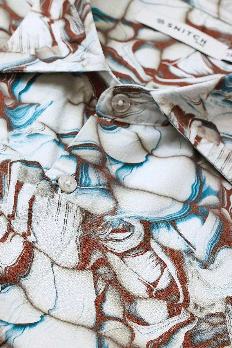 SNITCH White Regular Fit 100% Viscose Abstract Plus Size Shirt for Men | Best Price UAE