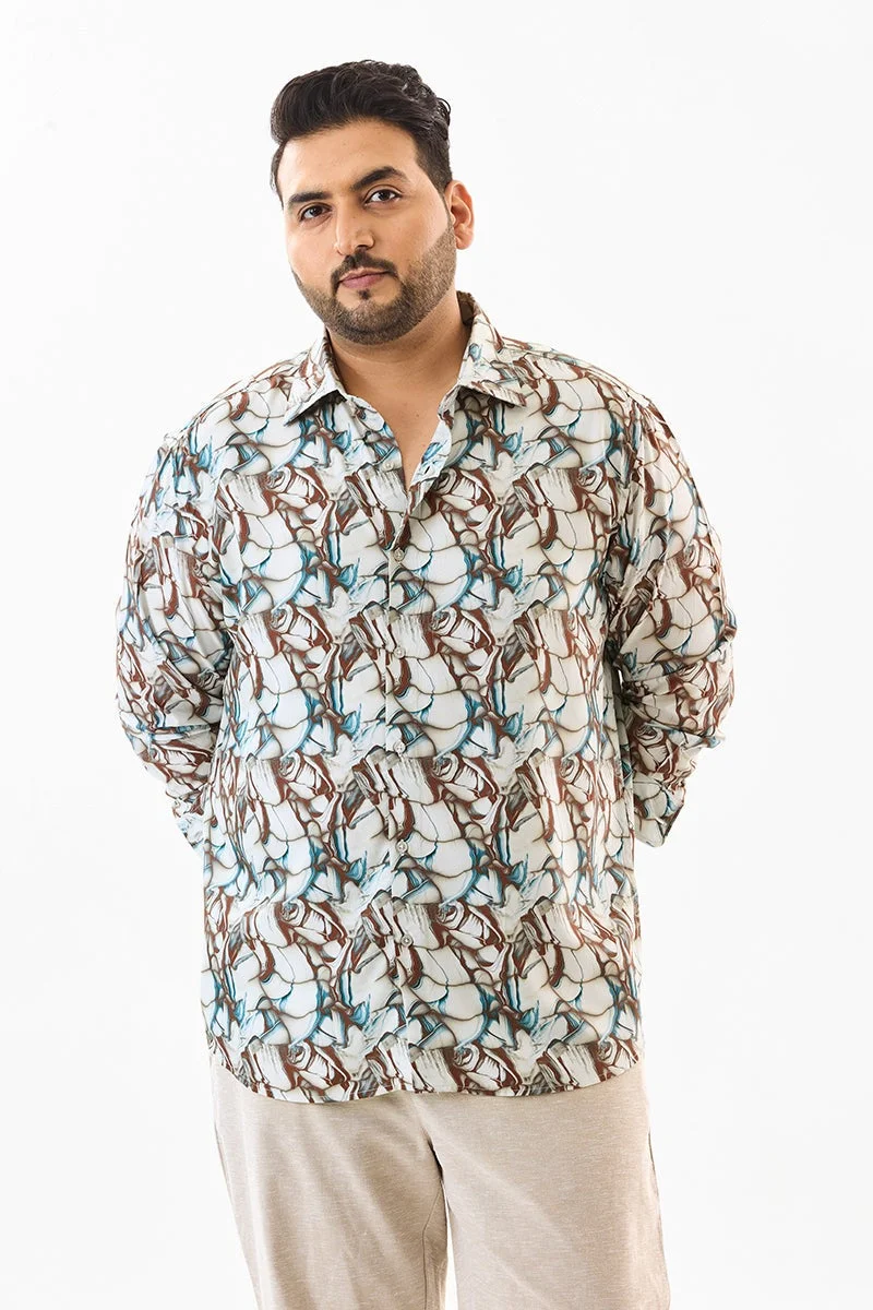 SNITCH White Regular Fit 100% Viscose Abstract Plus Size Shirt for Men | Best Price UAE