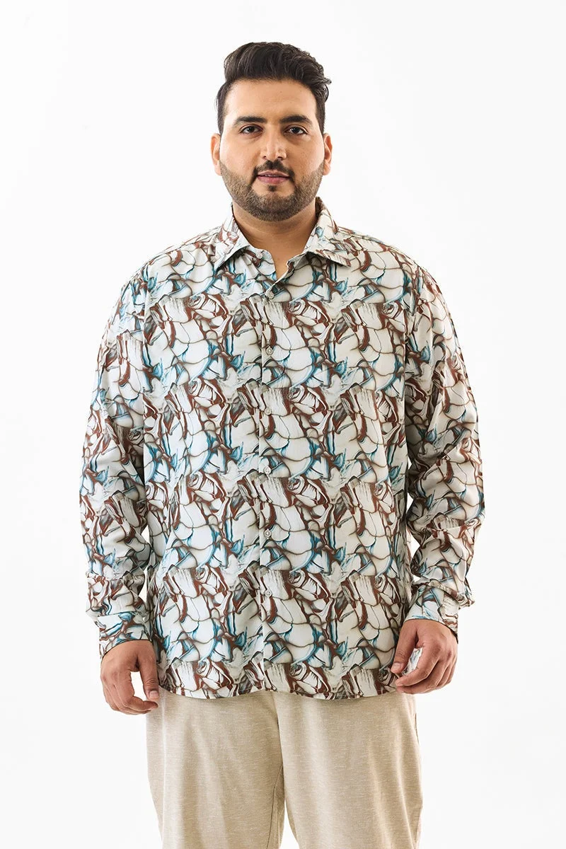 SNITCH White Regular Fit 100% Viscose Abstract Plus Size Shirt for Men | Best Price UAE