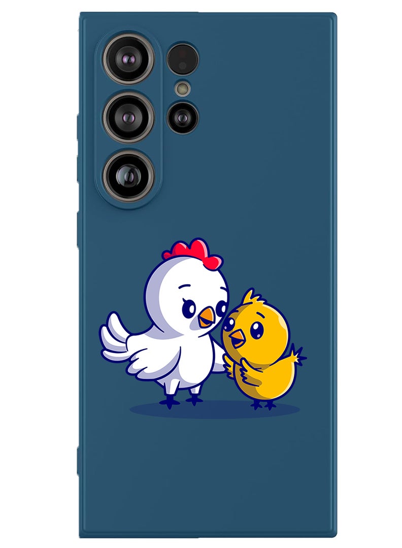 Theodor Protective Slim Fit Case Liquid Silicone Cover with Full Body Protection Anti-Scratch Shockproof Case For Samsung Galaxy S25 Ultra (Blue) - Chicken & Hen - Image 1