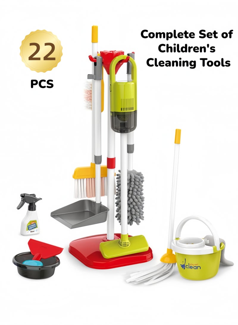 nihao 22 PCS Kids Cleaning Set - Pretend Play Cleaning Tools with Stand, Vacuum Cleaner, Mop, Broom & More - Educational Toy for Toddlers Boys & Girls - Red Stand - Image 1