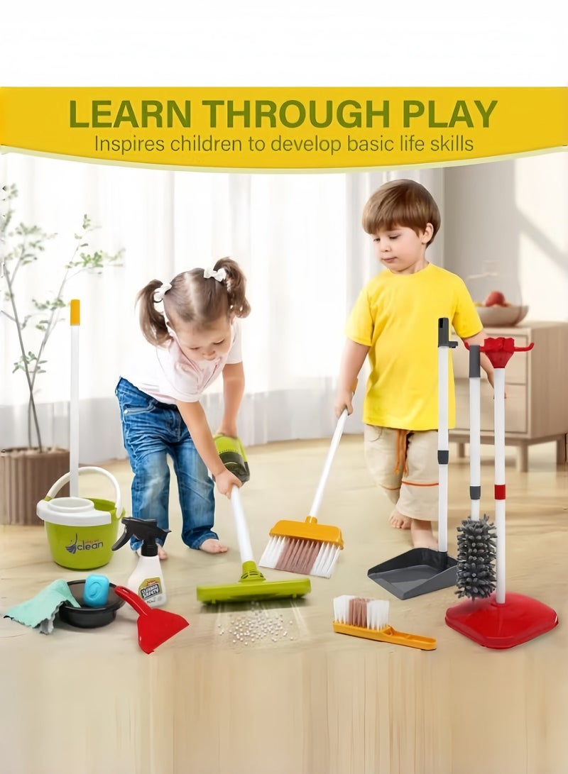 nihao 22 PCS Kids Cleaning Set - Pretend Play Cleaning Tools with Stand, Vacuum Cleaner, Mop, Broom & More - Educational Toy for Toddlers Boys & Girls - Red Stand - Image 2