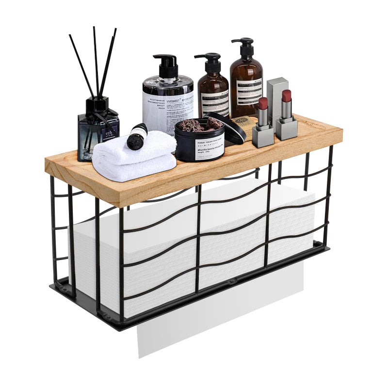 Siyzda Paper Towel Dispenser Metal Paper Towel Holder with Wood Lid Commercial Napkin Dispenser TriFold Paper Towel Stand for Home Bathroom Kitchen Wall Mounted  Countertop Matte Black