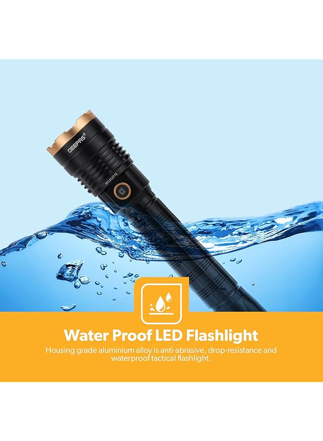 GEEPAS 2 Pcs Rechargeable Water Proof Led Flashlight 3000 Mah Super Bright Light Rechargeable Flashlight Aluminum Body Water Proof Highly Durable Cree Led Lights Silver Gfl51077 - Image 4