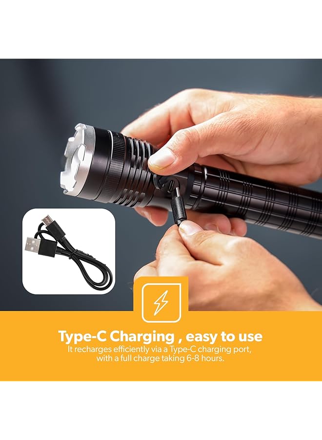 GEEPAS 2 Pcs Rechargeable Water Proof Led Flashlight 3000 Mah Super Bright Light Rechargeable Flashlight Aluminum Body Water Proof Highly Durable Cree Led Lights Silver Gfl51077 - Image 5