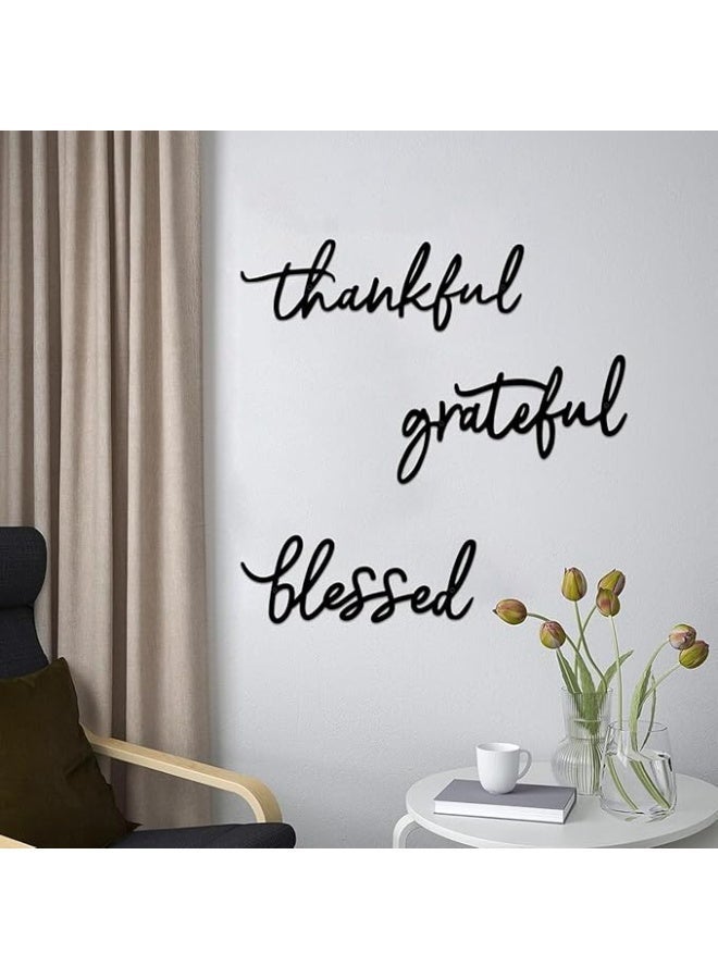 MIRFA Wooden Wall Art With Self Adhesive Base - Black (Thankful, Grateful, Blessed) - Image 2
