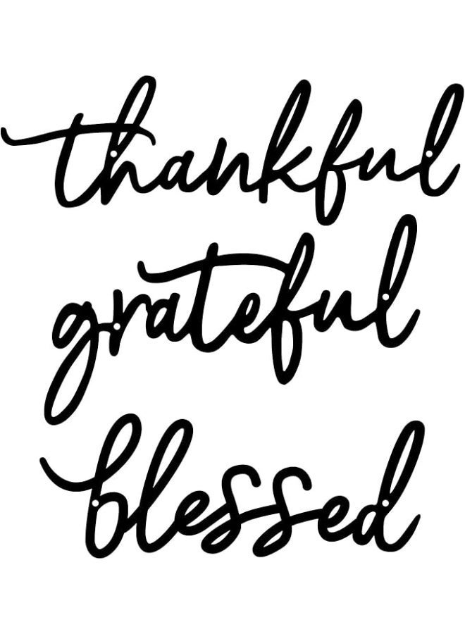 MIRFA Wooden Wall Art With Self Adhesive Base - Black (Thankful, Grateful, Blessed) - Image 1