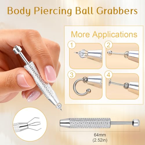 PunkTracker Piercing Taper Ball Grabber Tool for Changing Jewelry, 16G 18G 20G Flat Back Earrings Studs Applicator Insertion Pin Tool for Threadless Internal Thread Body Piercing Kit Ear Nose Lip - Image 3