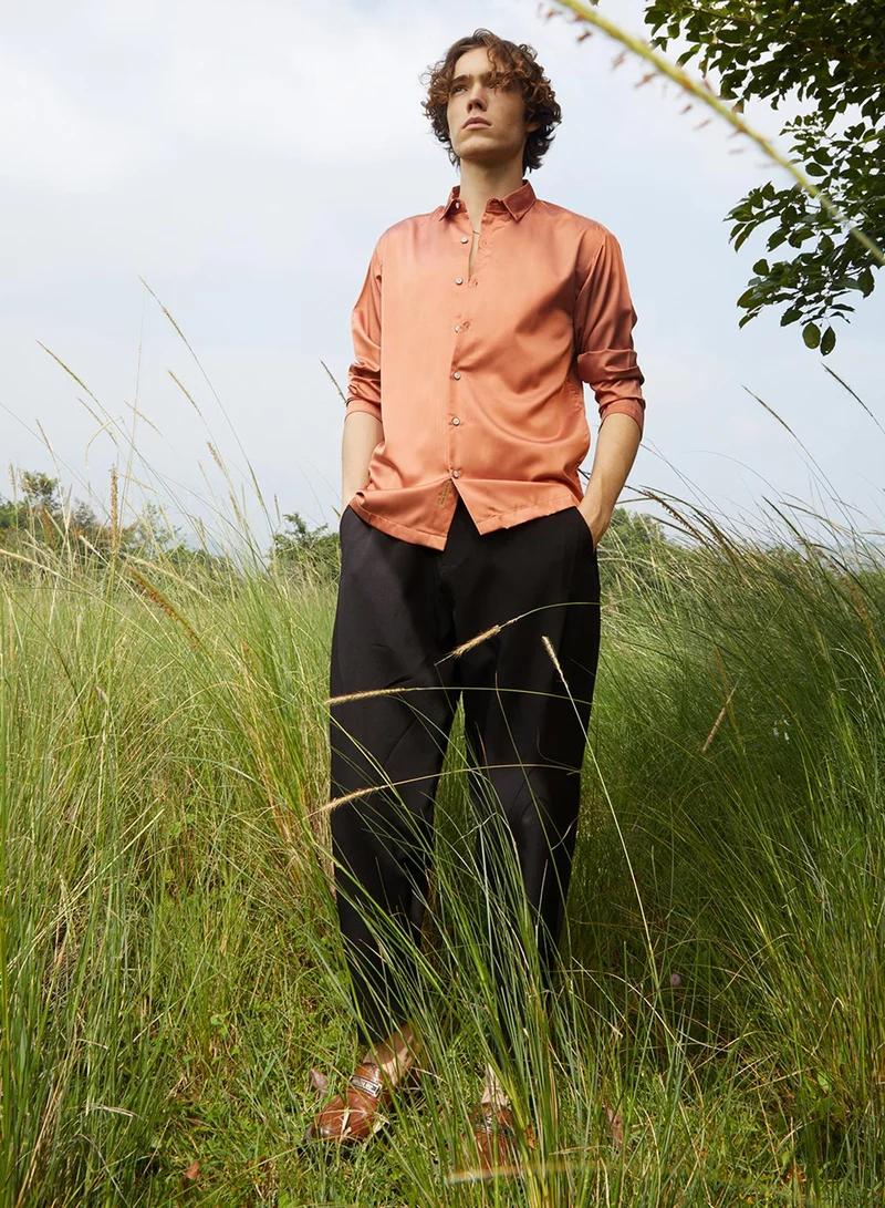 CAHOOT  Men's Copper Orange Satin Oversized Shirt for Men | Best Price UAE