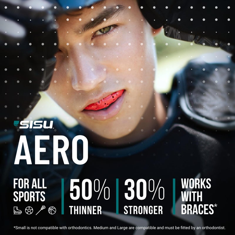 SISU Aero Medium Mouthguard, Intense Red - 30% Stronger Protection for Lacrosse, Football, Hockey, Roller Derby, Team Sports - Remoldable Up to 20 Times - Ultra Slim - Works for Braces - Non Toxic - Image 2