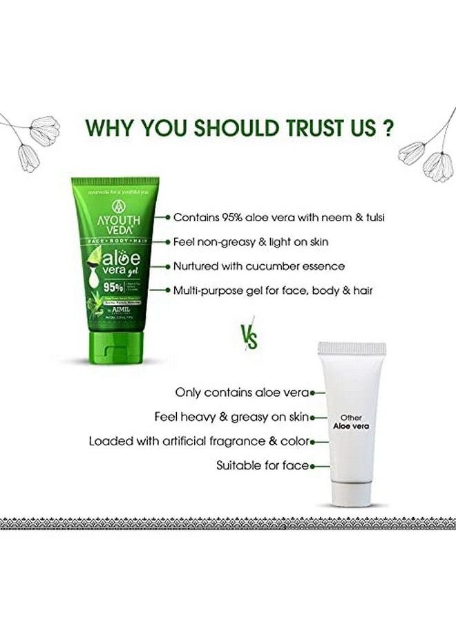AYOUTHVEDA - Aloe Vera Gel For Face Body Hair Hydrates Skin Without Feeling Greasy Neem Tulsi Even Skin Tones (150 Gm Pack Of 2) - Image 1