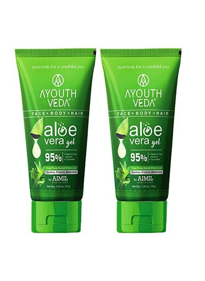 AYOUTHVEDA - Aloe Vera Gel For Face Body Hair Hydrates Skin Without Feeling Greasy Neem Tulsi Even Skin Tones (150 Gm Pack Of 2) - Image 1