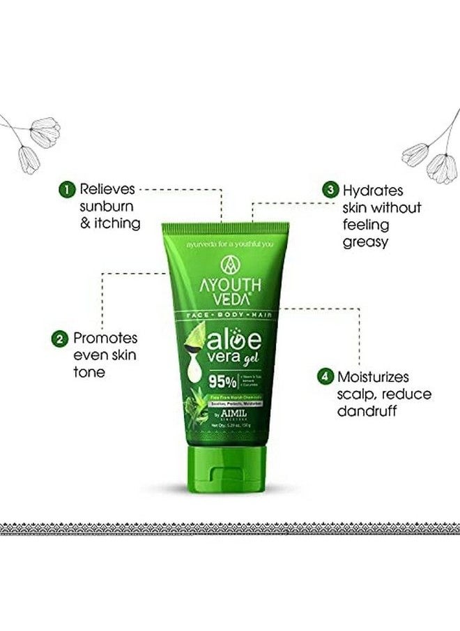 AYOUTHVEDA - Aloe Vera Gel For Face Body Hair Hydrates Skin Without Feeling Greasy Neem Tulsi Even Skin Tones (150 Gm Pack Of 2) - Image 1